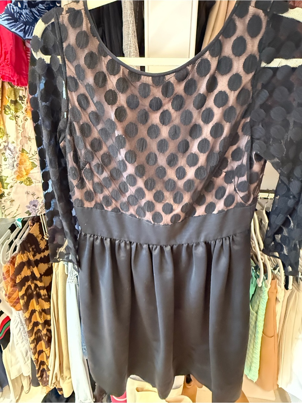 Gorgeous Holiday Black Polka Dot Lace Fit & Flare Dress